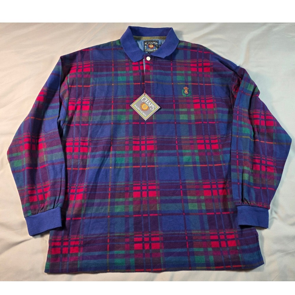 Vintage 90s Chaps Ralph Lauren Polo Shirt Mens Large Plaid Long Sleeve NWT